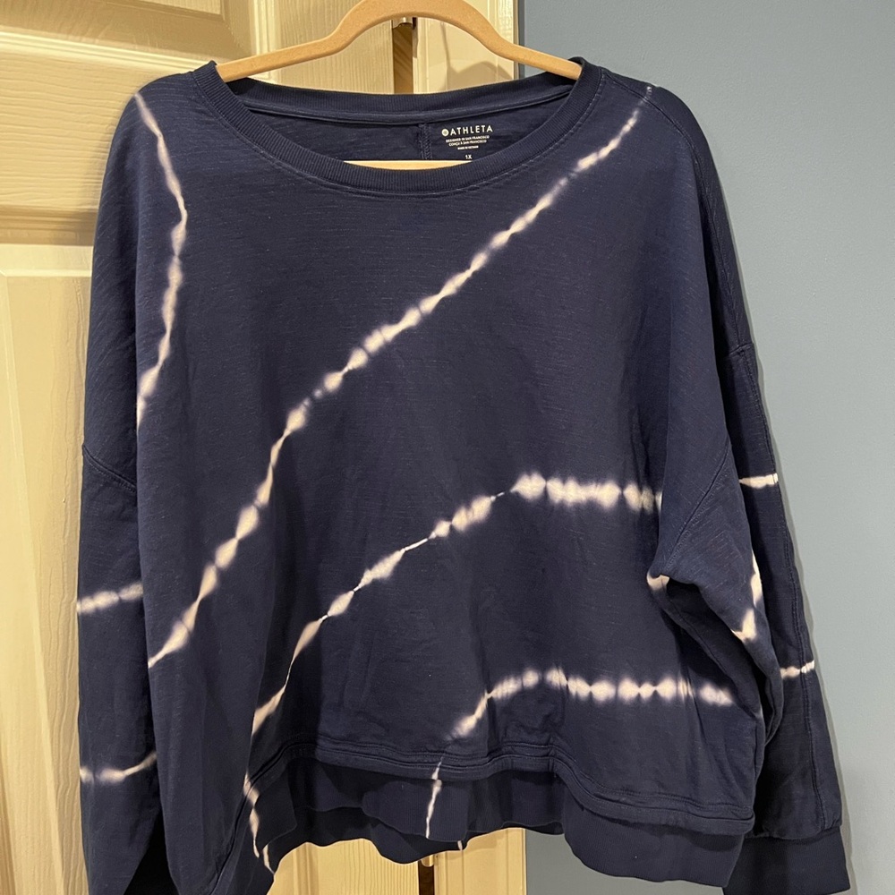 Athleta Indigo Tie-Dye Pullover Sweatshirt